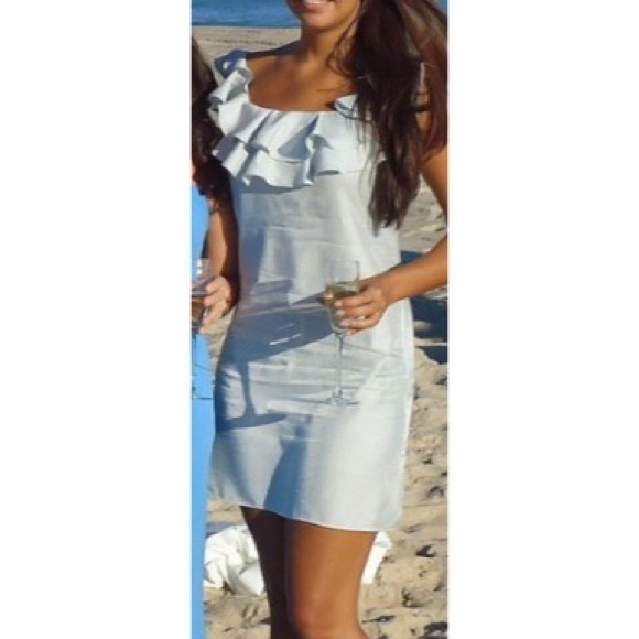 Light Blue Silver Grey Gorgeous Ruffle Dress M YA - Picture 8 of 8
